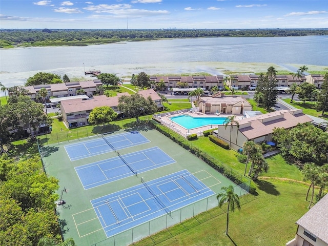 aerial view with a water view