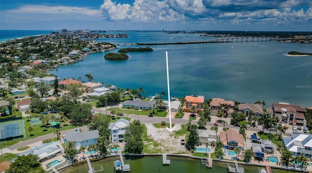 aerial view with a water view