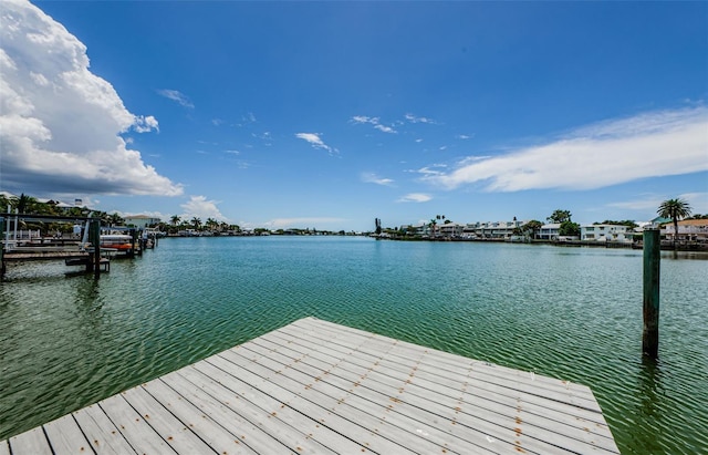 dock area with a water view