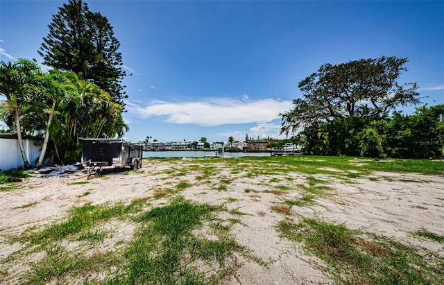 view of yard with a water view