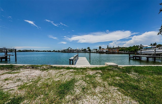 dock area with a water view