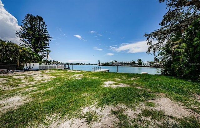 view of yard with a water view