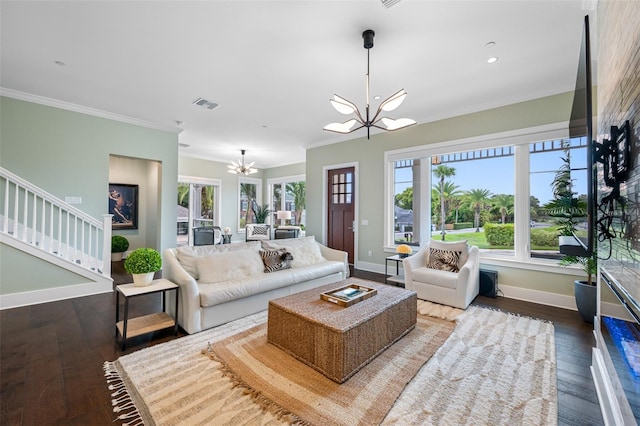 6 Hibiscus Ln, Belleair, FL 33756 - living room with a chandelier, plenty of natural light, ornamental molding, baseboards, and recessed lighting
