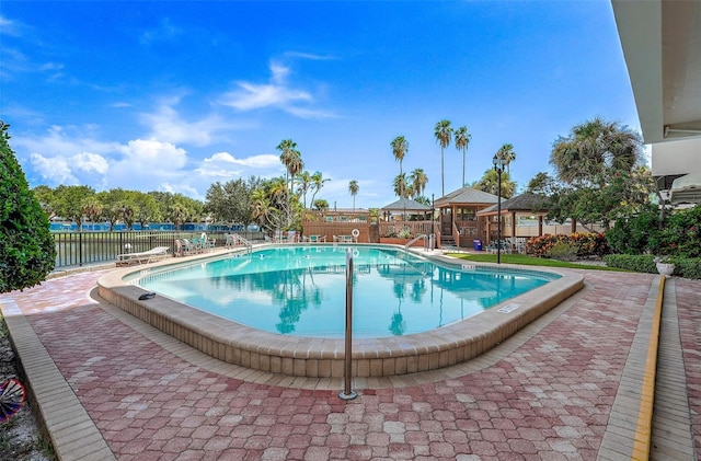 view of pool with a gazebo and a patio area