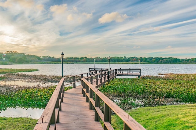 view of dock featuring a water view