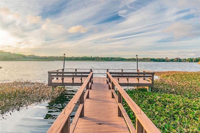 view of dock featuring a water view