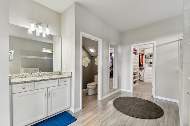 bathroom with vanity, walk in shower, and toilet