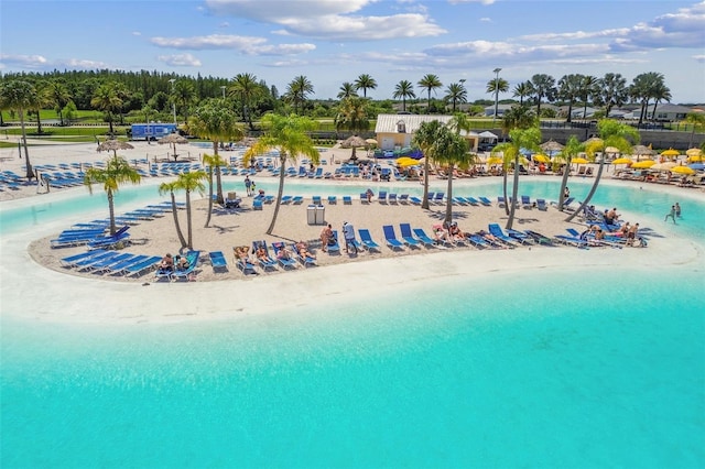 drone / aerial view with a beach view