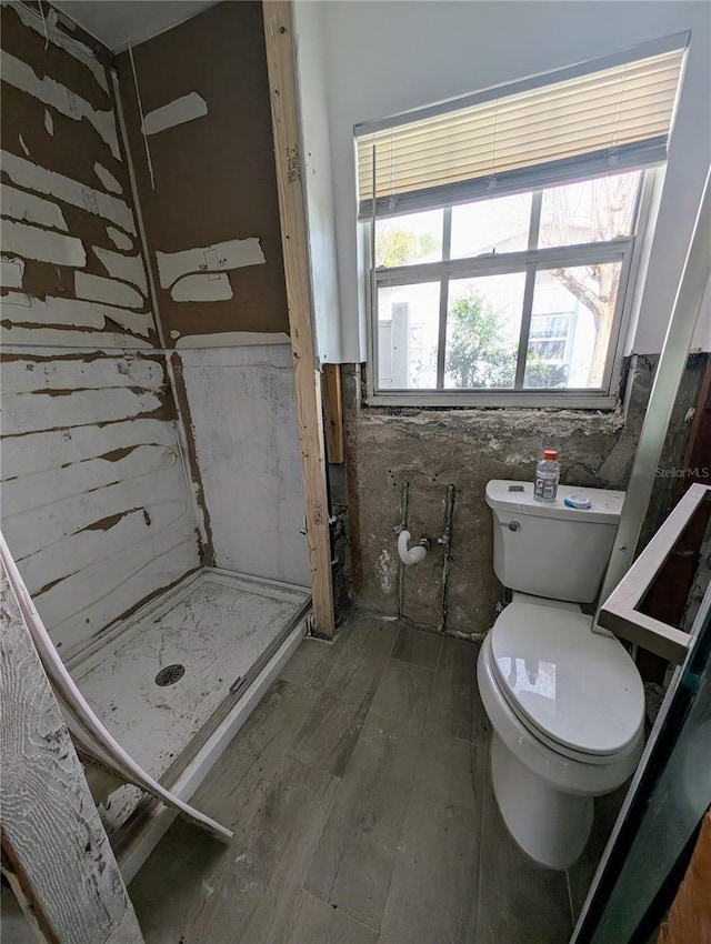 bathroom with hardwood / wood-style flooring and toilet