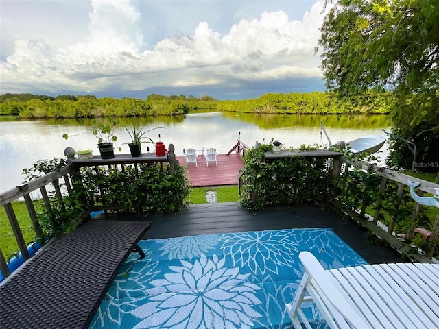 view of pool with a deck with water view