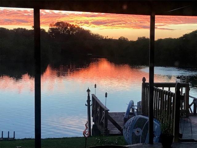 view of dock with a water view