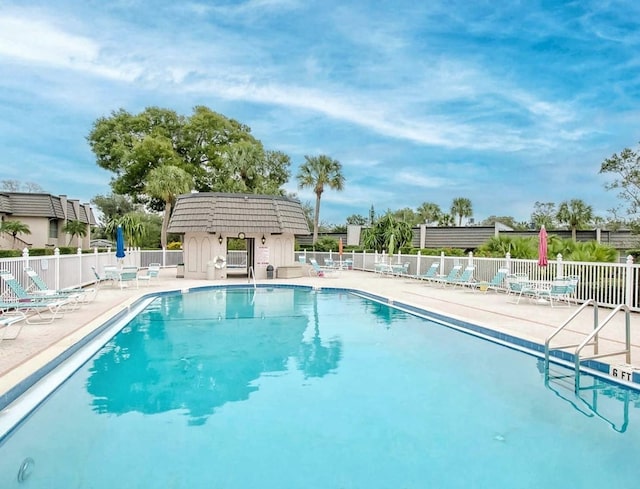 view of swimming pool with a patio