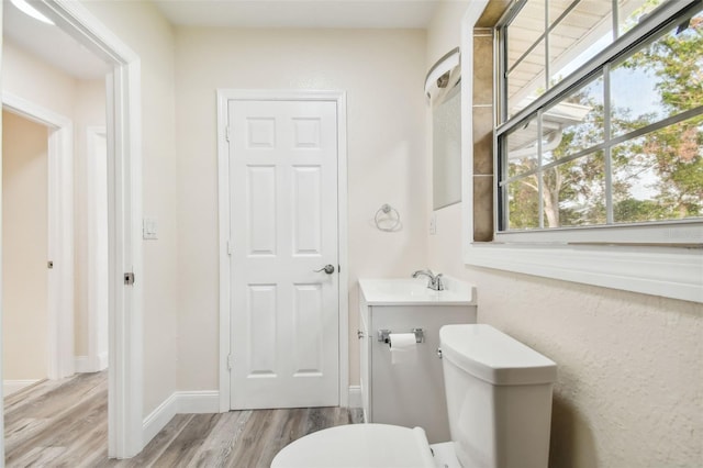 bathroom featuring hardwood / wood-style floors, vanity, and toilet