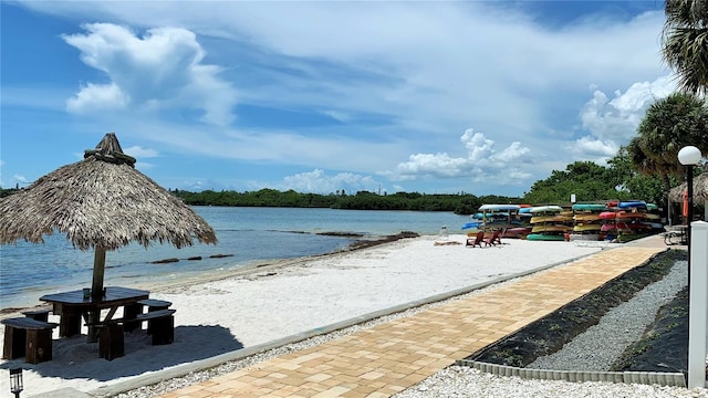 view of water feature featuring a view of the beach