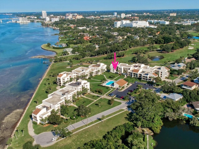 bird's eye view featuring a water view