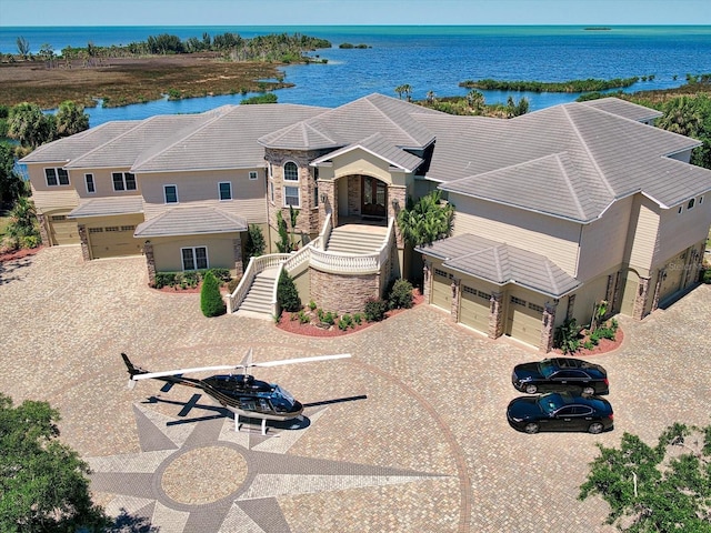 aerial view with a water view