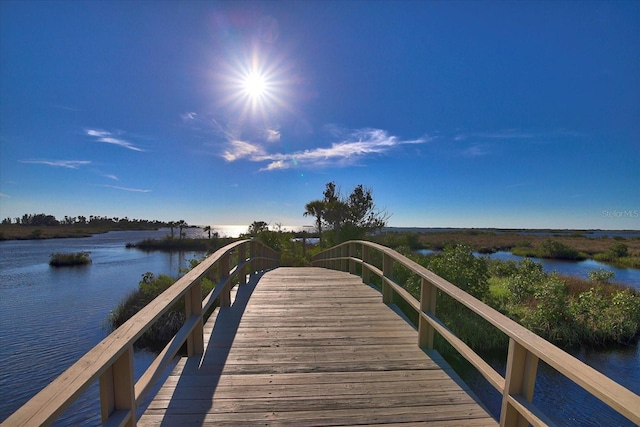 view of dock with a water view