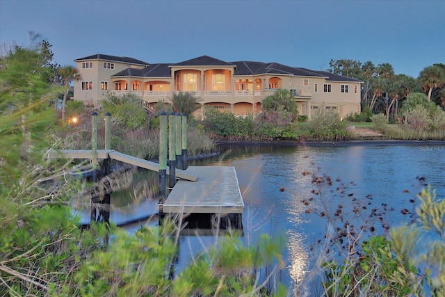 view of dock with a water view