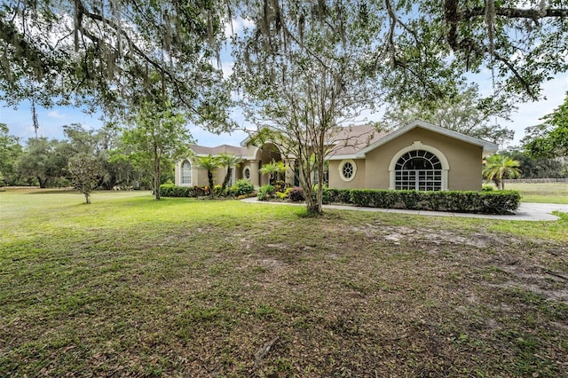 view of front of house with a front lawn and stucco siding