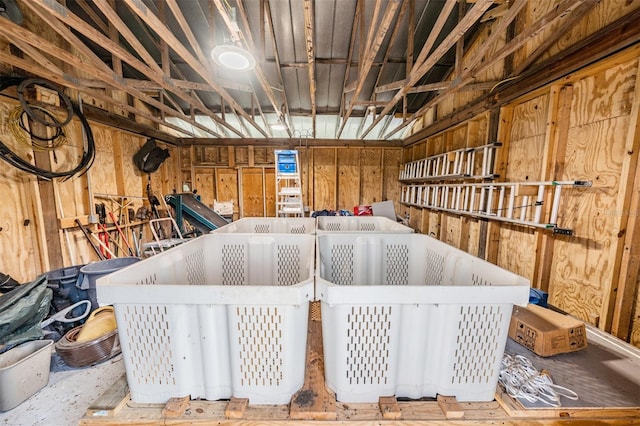 garage with wooden walls