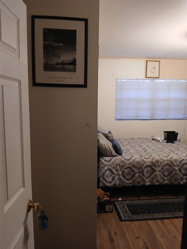 bedroom with hardwood / wood-style flooring