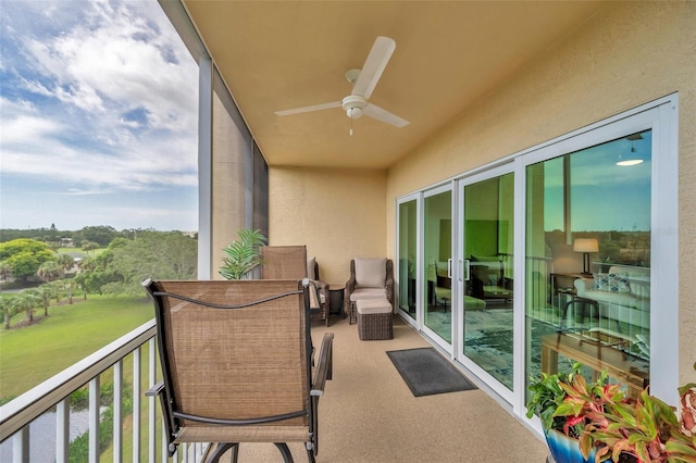 balcony with ceiling fan