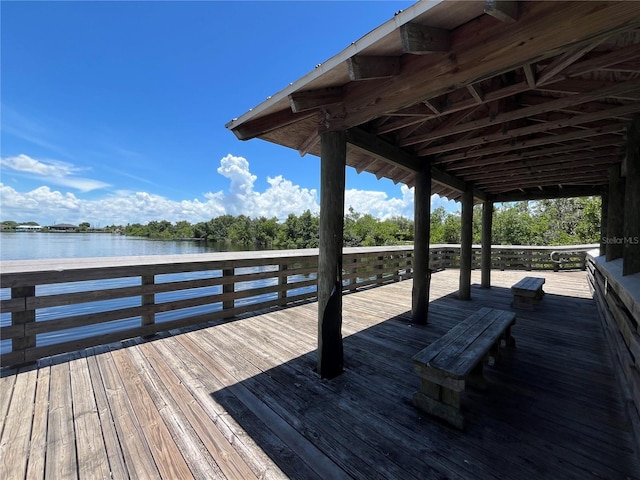 dock area with a water view