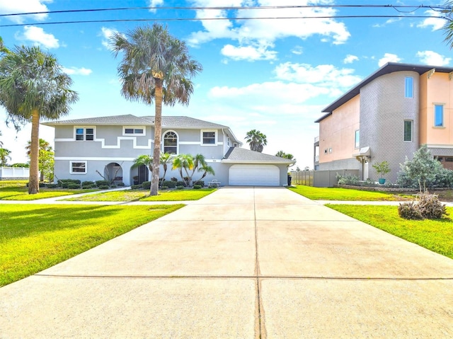 view of front of house featuring a garage and a front lawn