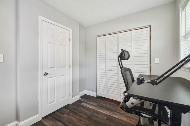 office area with dark hardwood / wood-style floors