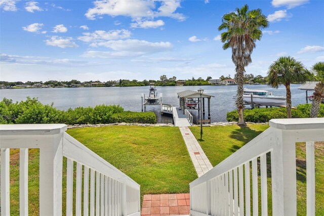 property view of water featuring a boat dock