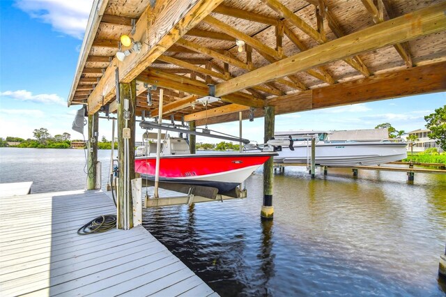 dock area featuring a water view