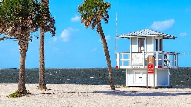 view of play area featuring a water view