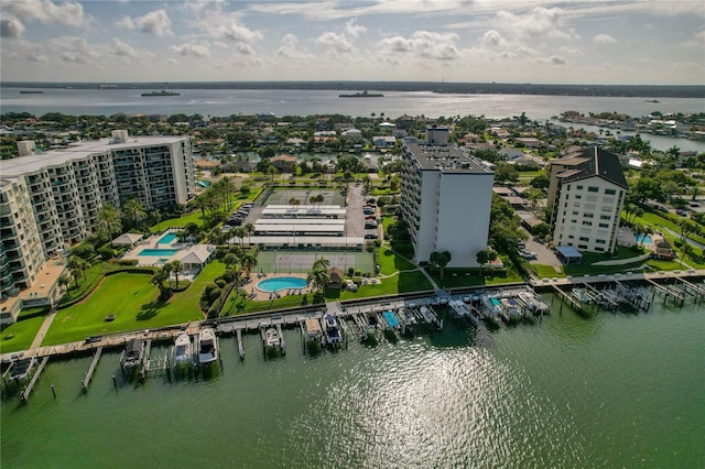 aerial view with a water view