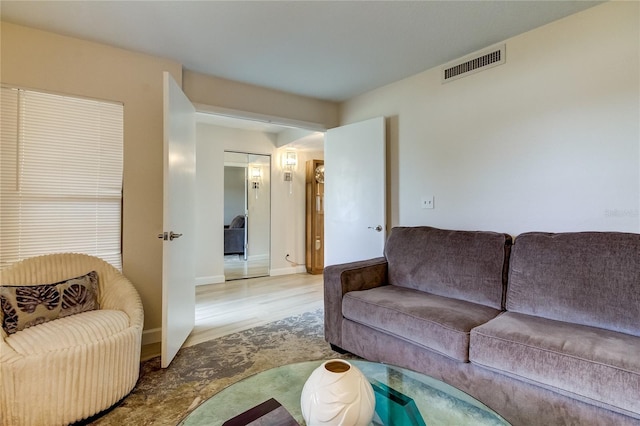 living room featuring light wood-type flooring