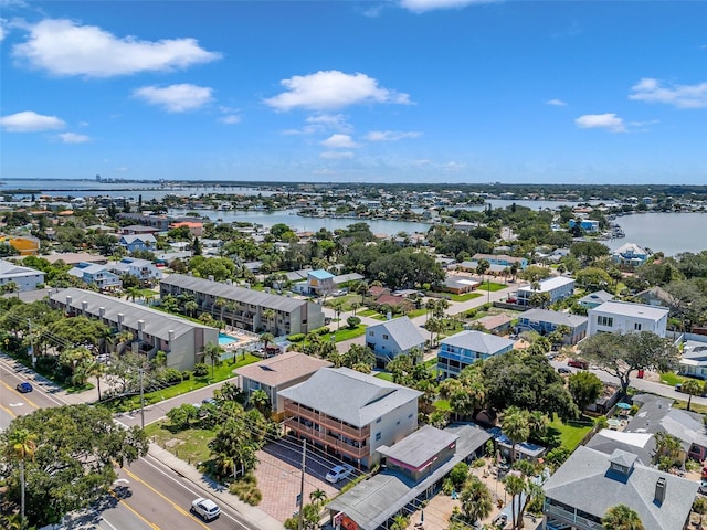 aerial view featuring a residential view and a water view