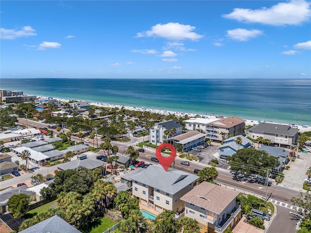 bird's eye view featuring a water view and a residential view