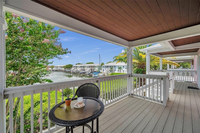 deck with a water view