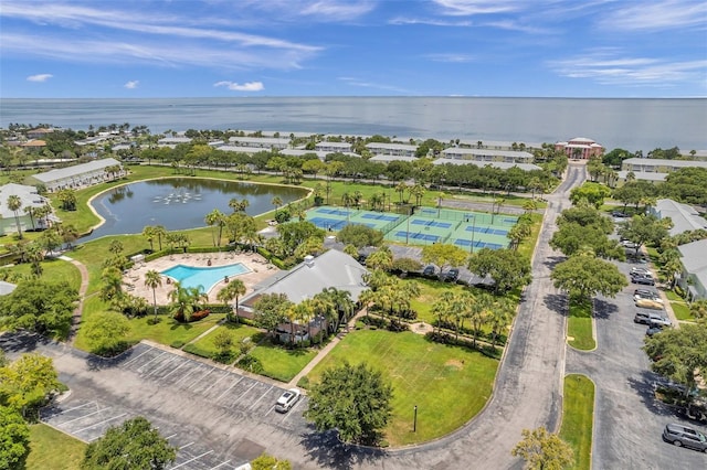 aerial view with a water view