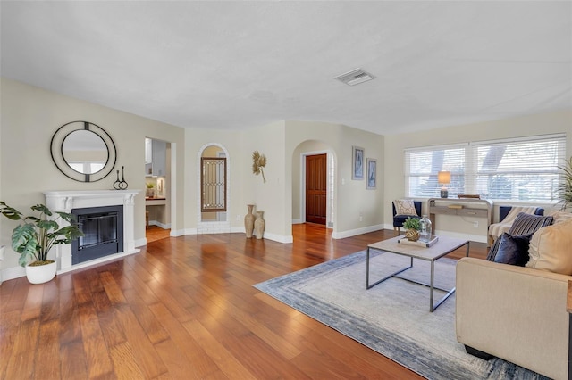 living room with hardwood / wood-style flooring