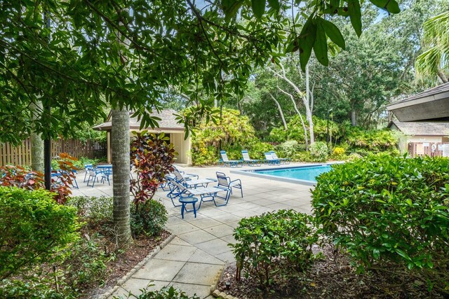 view of swimming pool with a patio area