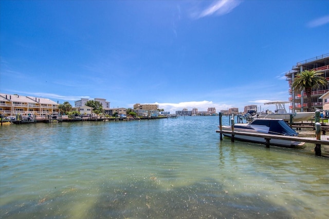 dock area with a water view