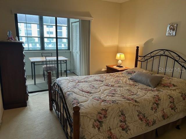 carpeted bedroom with a closet