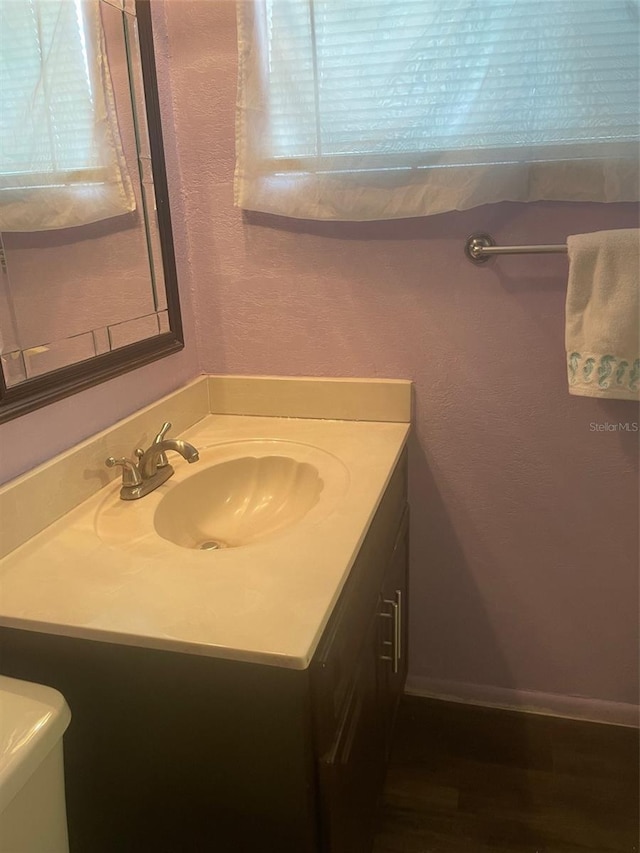 bathroom with vanity, toilet, and a healthy amount of sunlight