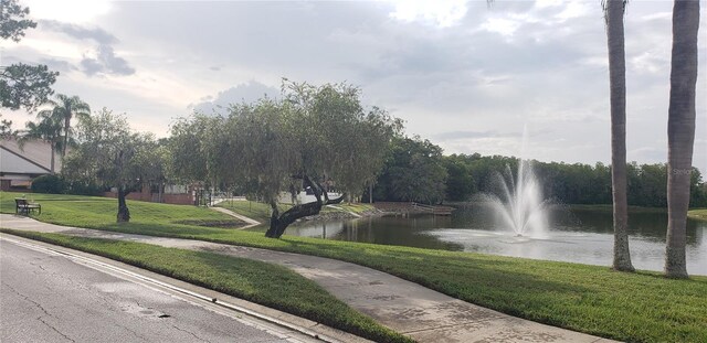 view of street with a water view