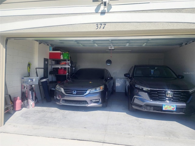 garage with a garage door opener