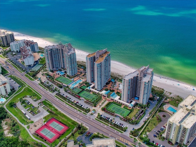 view of urban area featuring expansive coastline