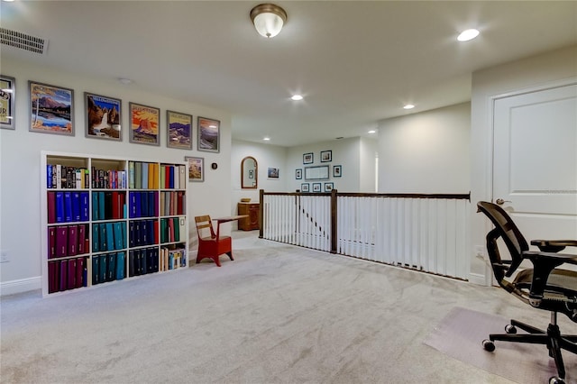 view of carpeted home office