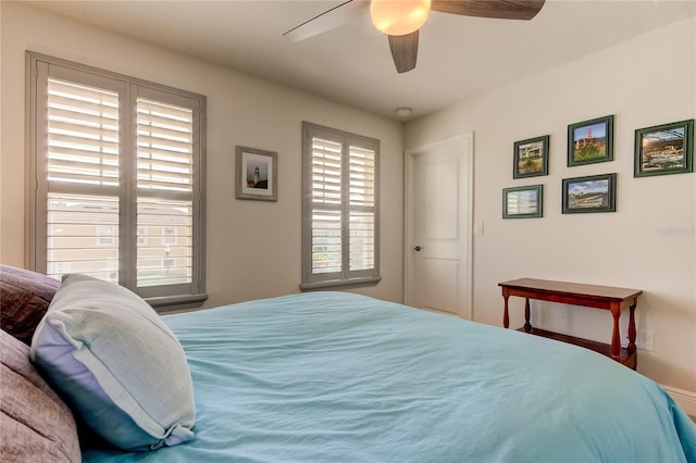 bedroom featuring ceiling fan