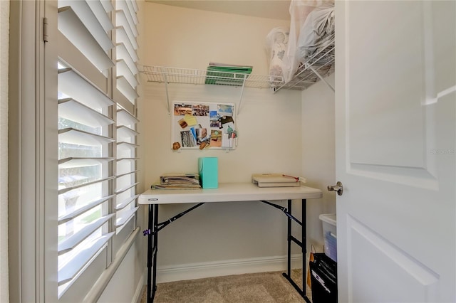 home office featuring light colored carpet