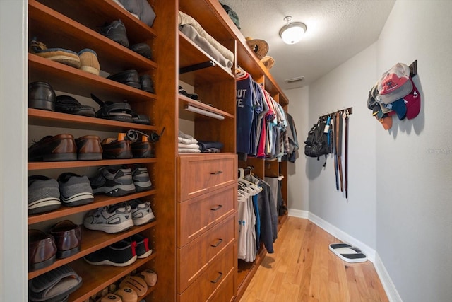 spacious closet with light hardwood / wood-style floors